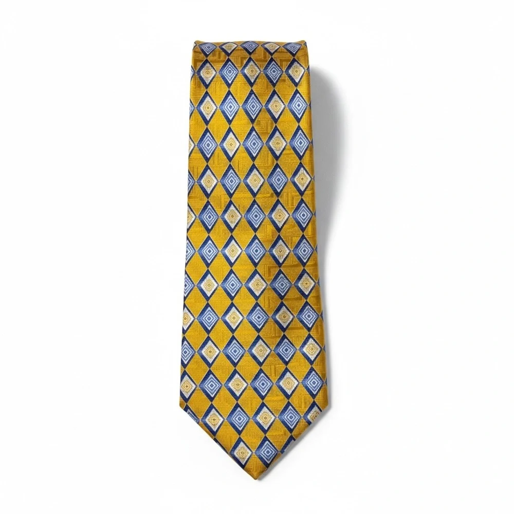 Corporate Image For Tom James Silk Geometric Patterned Tie in Blue and Gold